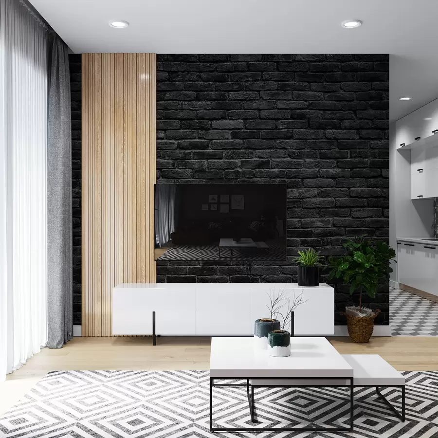 Fototapetes Melns ķieģeļu tapetes u53027