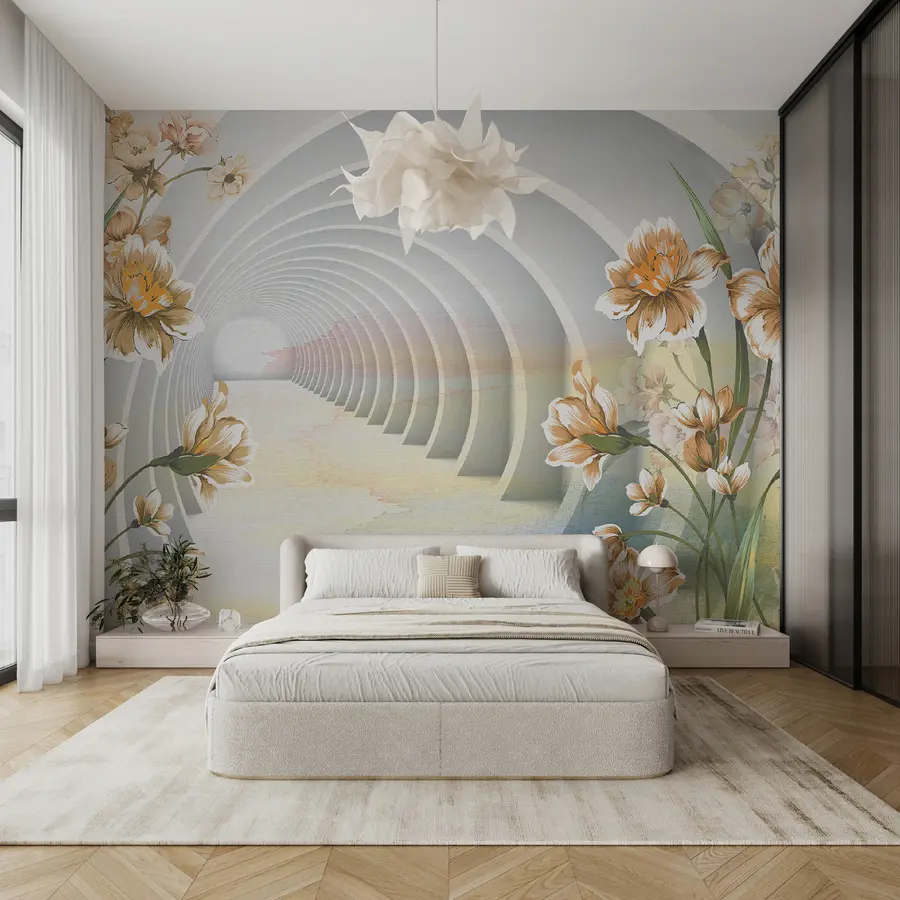 Fototapetes 3D tunelis un ziedi u04401