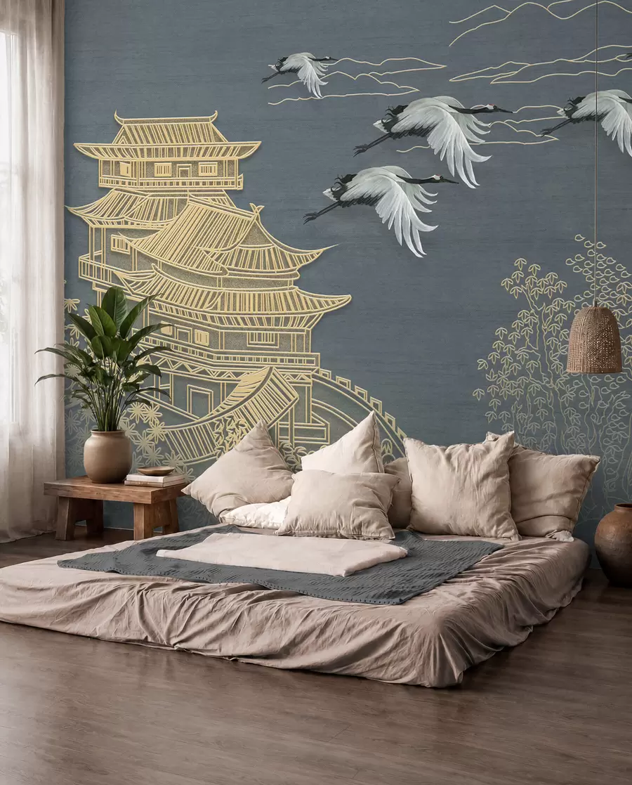 Fototapetes Dzērves un pagodas u38720