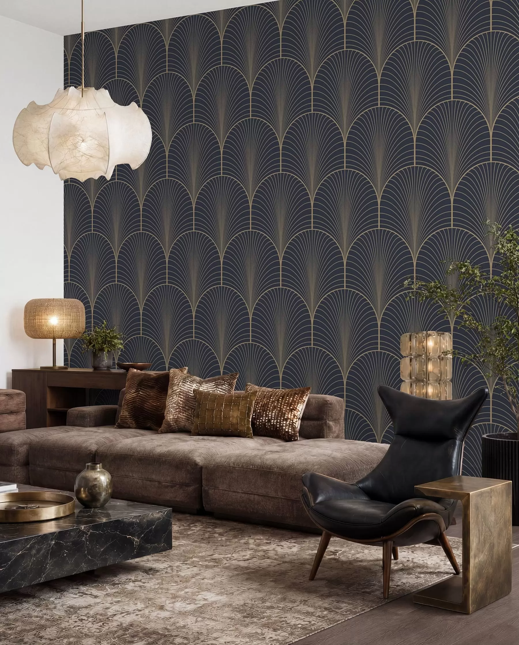 Fototapetes Zeltīti art deco vēdekļi u53246
