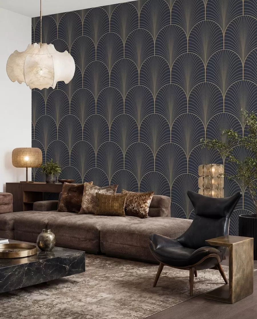 Fototapetes Zeltīti art deco vēdekļi u53246
