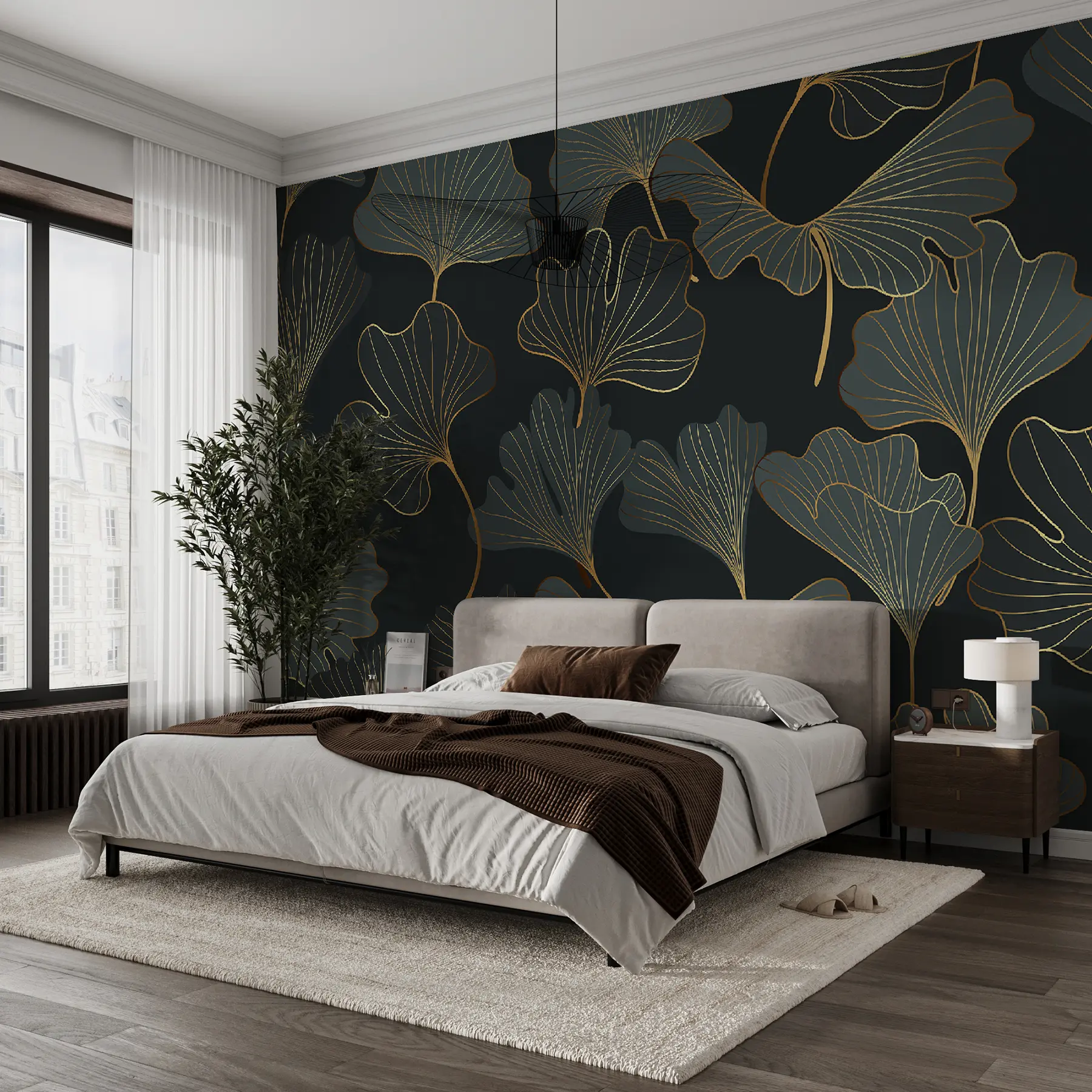 Fototapetes Ginkgo lapas art deco stilā u53248