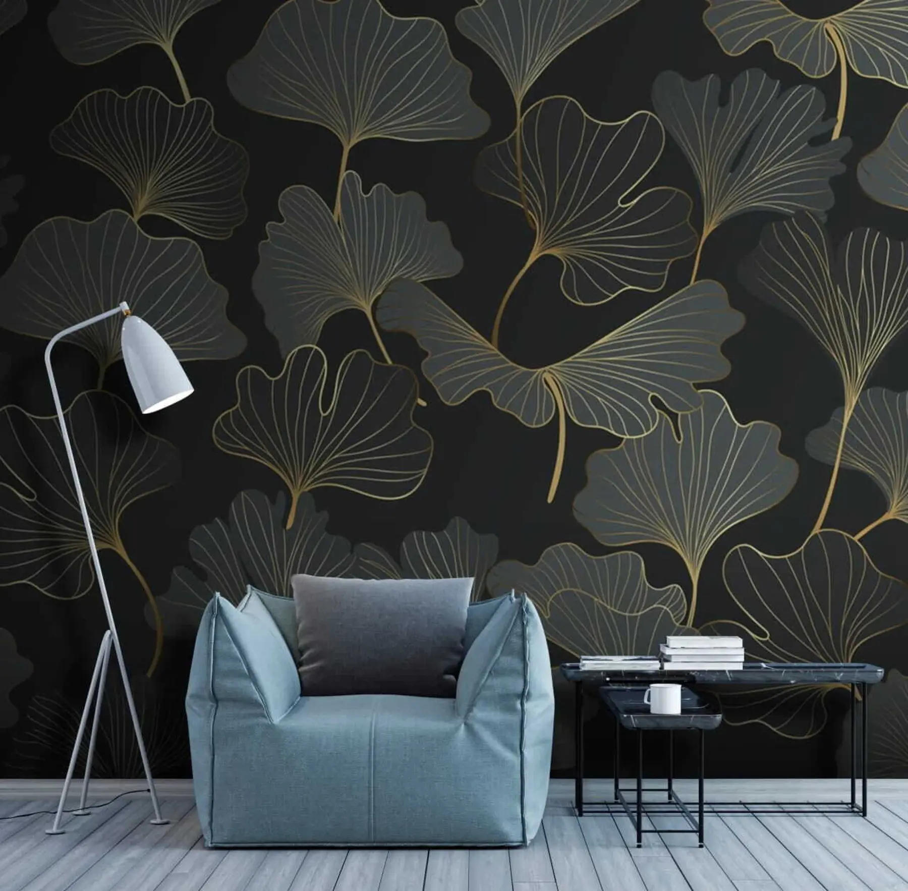 Fototapetes Ginkgo lapas art deco stilā u53248