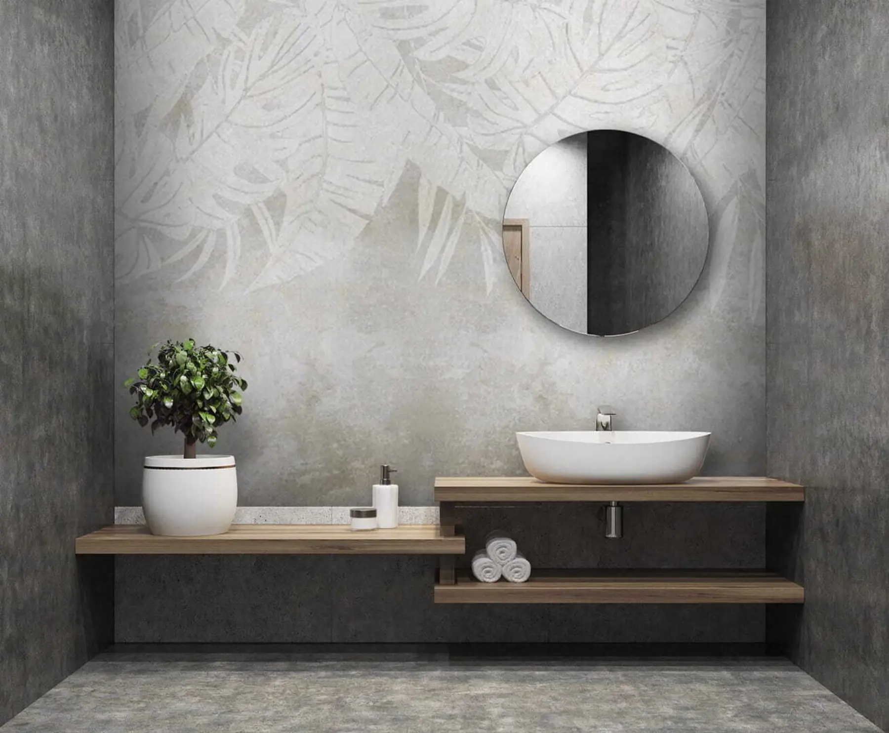 Fototapetes Palmu lapas pelēkos toņos u71245