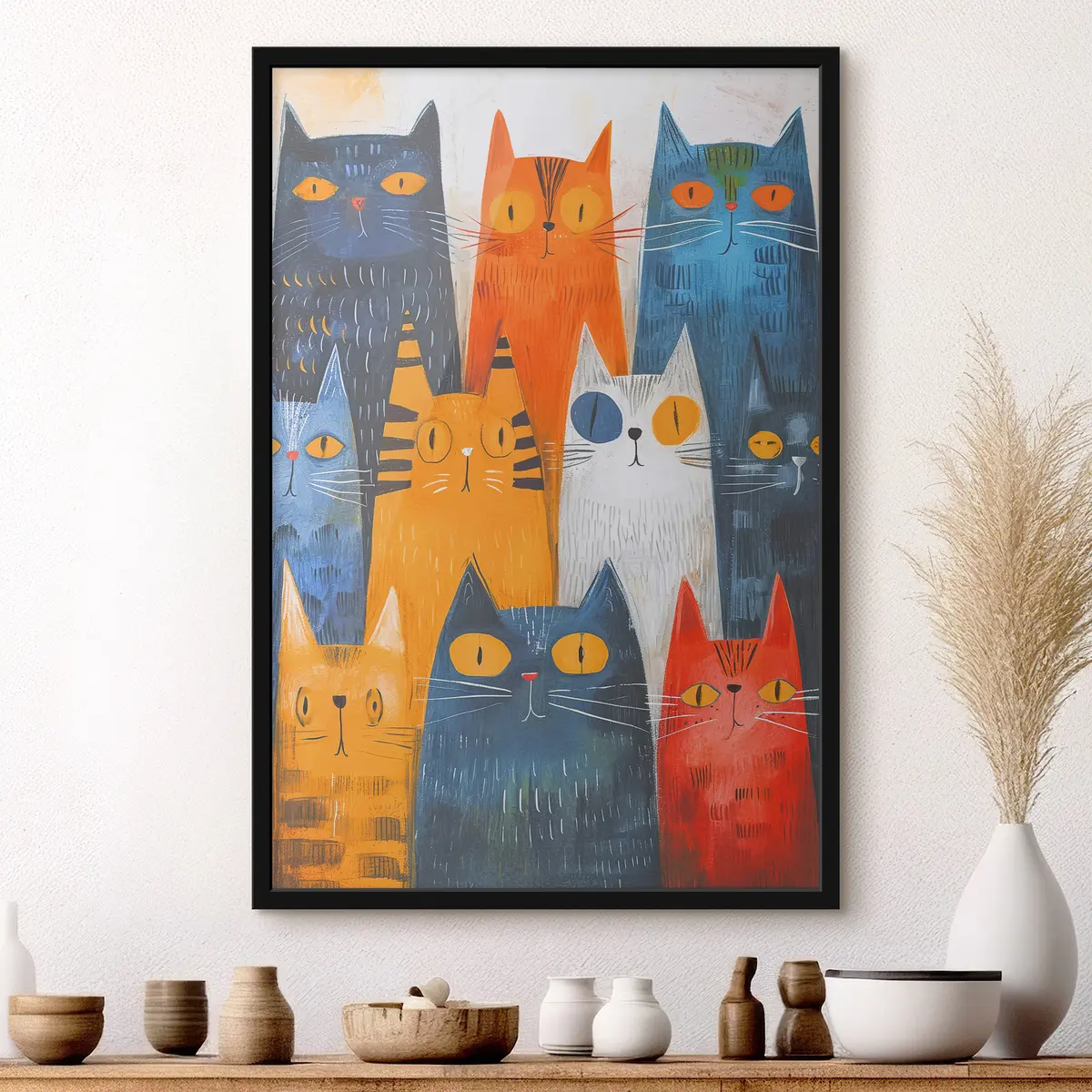 Plakāts Krāsainas kaķi priecīgi pulcējas kopā f37559