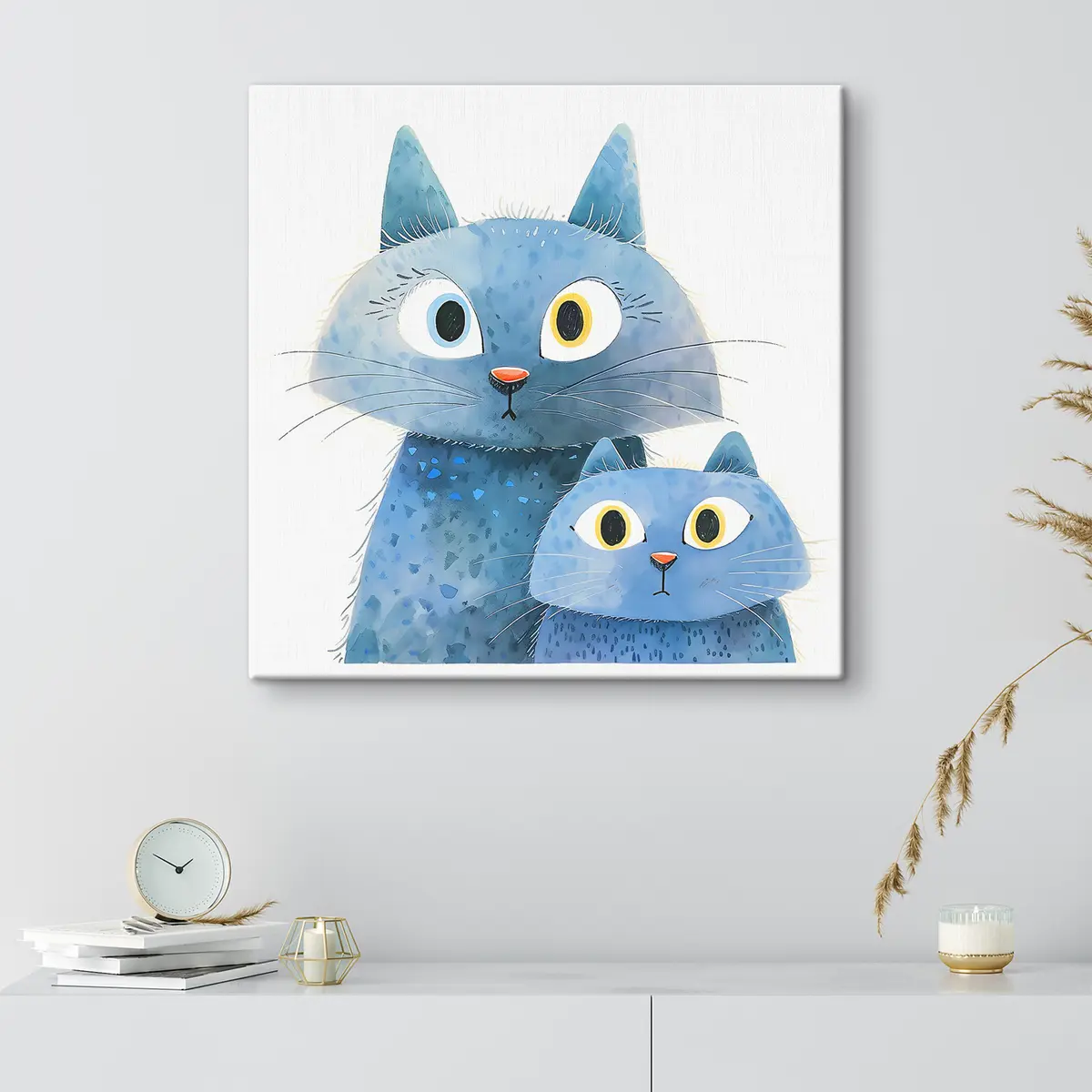 Glezna Divi ziņkārīgi zili kaķi kopā s37562
