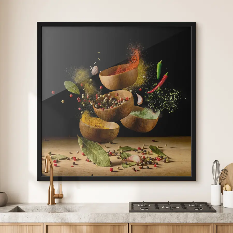 Fototapetes Krāsainas garšvielas dejā gaisā f37045