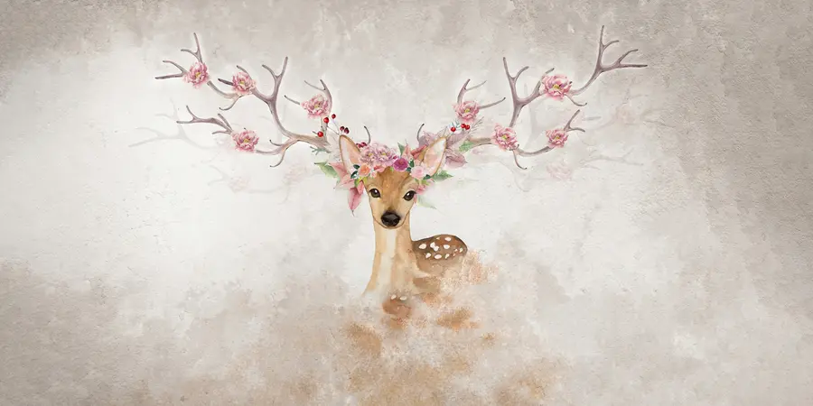 Fototapetes Brieži ar ziediem uz ragiem u04671d2