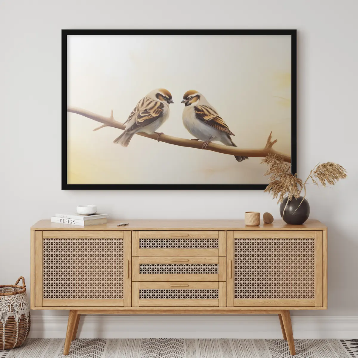 Plakāts Divi zvirbuļi uz zara kopā f37393