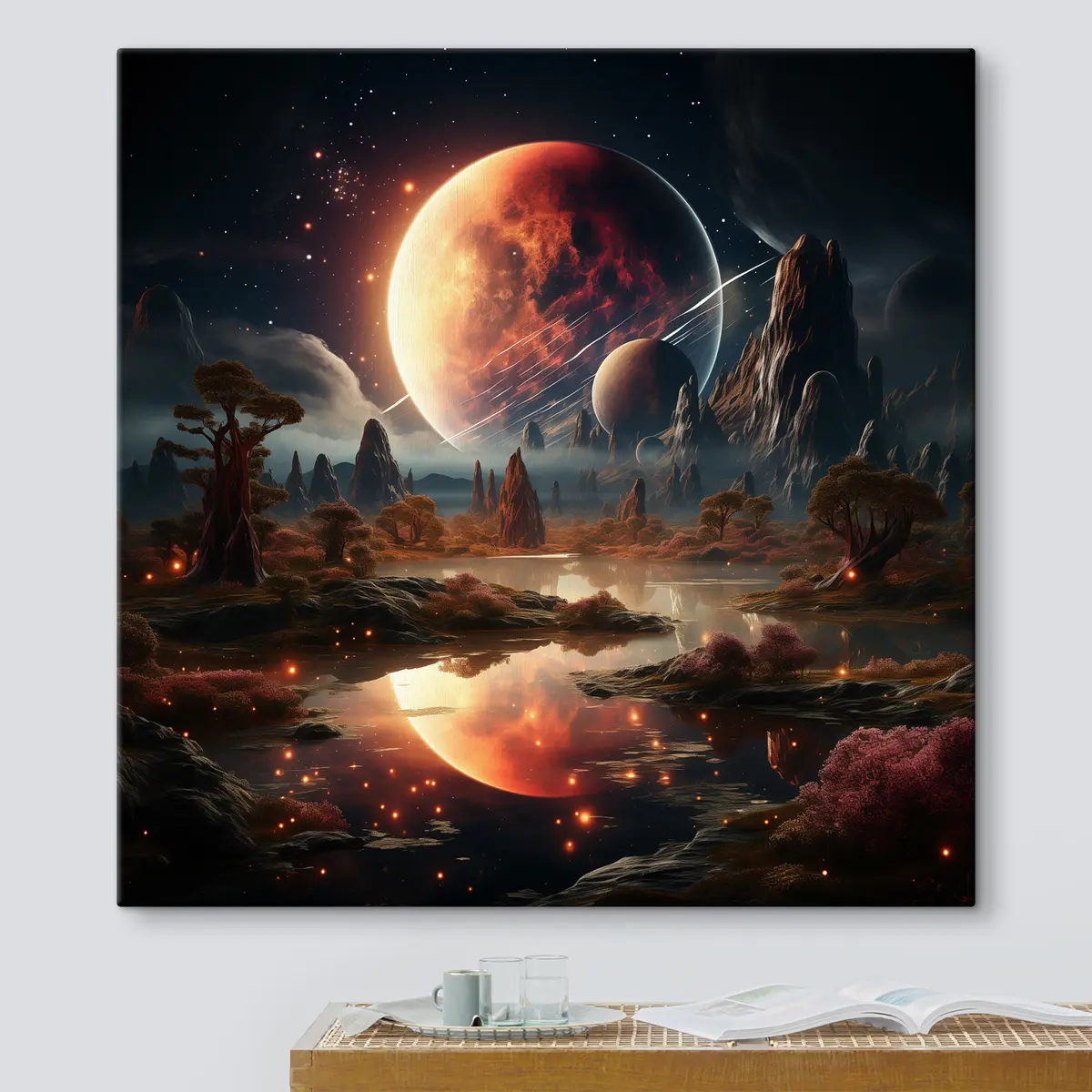 Glezna Kosmiskais ainava zem zvaigžņotām debesīm s37392