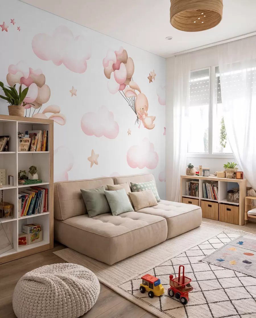 Fototapetes Zaķēni ceļojumā ar baloniem II u95399d2