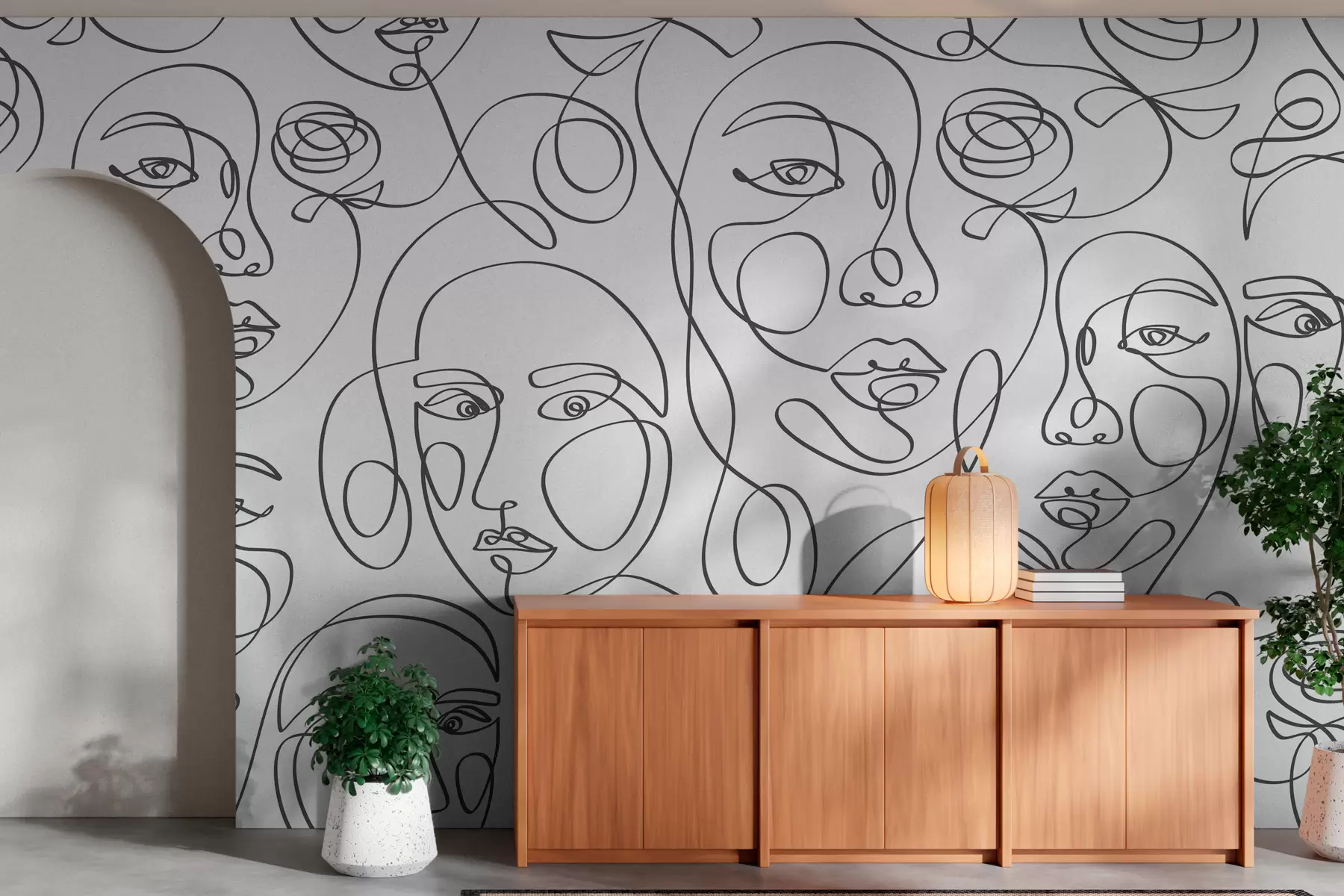 Fototapetes Cilvēku sejas siluetu grafiskās līnijas boho stilā ir jauna tendence w00130
