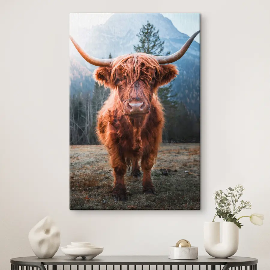 Glezna Majestātiska Highland govs zaļā ainavā s37629