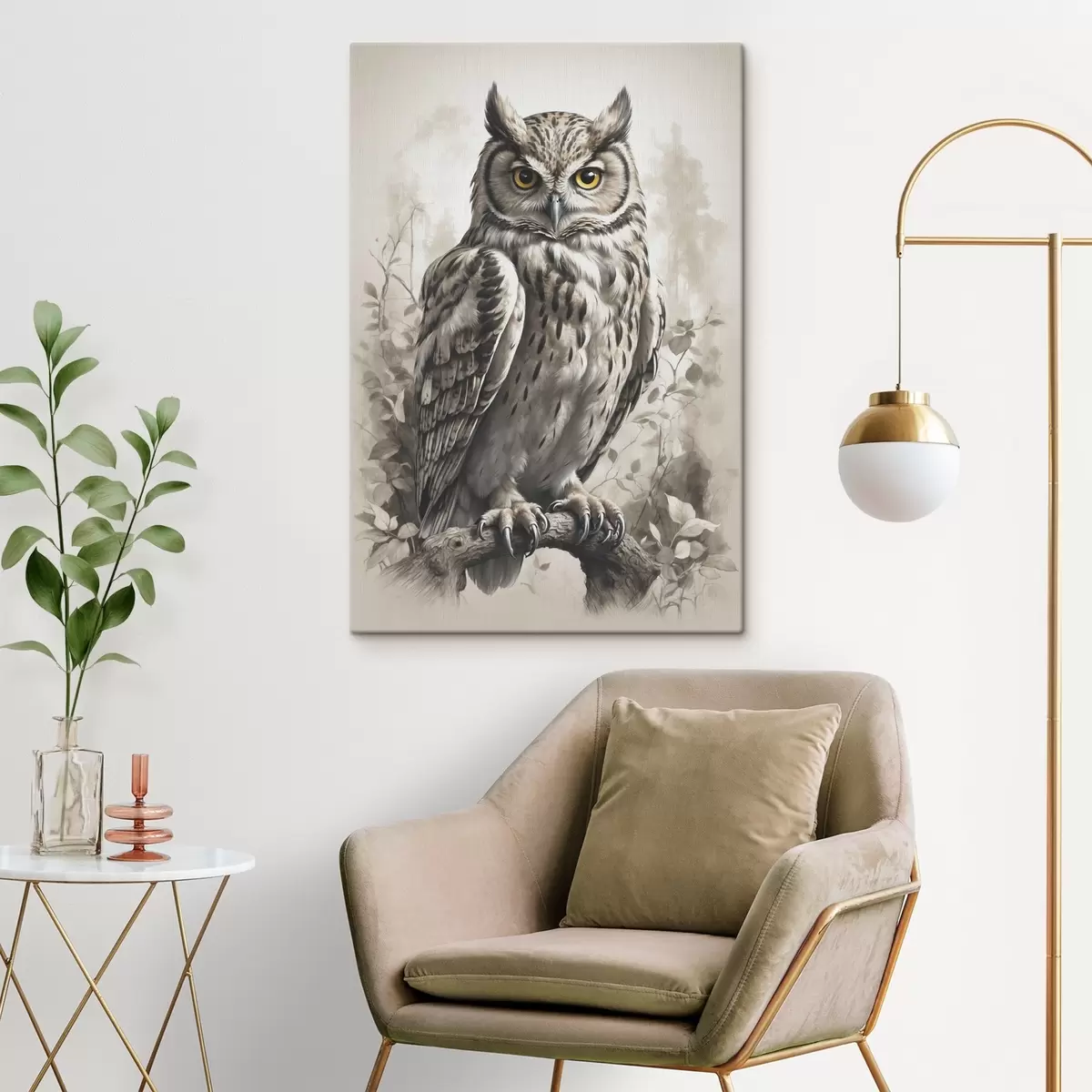 Glezna Pūce uz melnbalta fona s38118