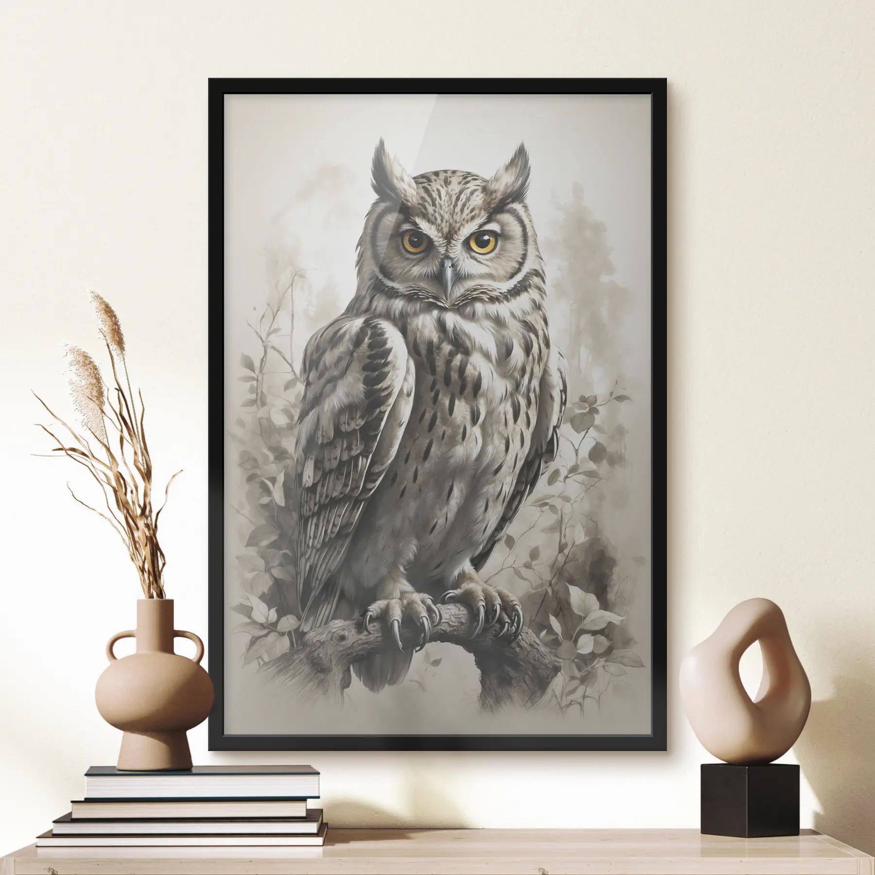 Glezna Pūce uz melnbalta fona f38118