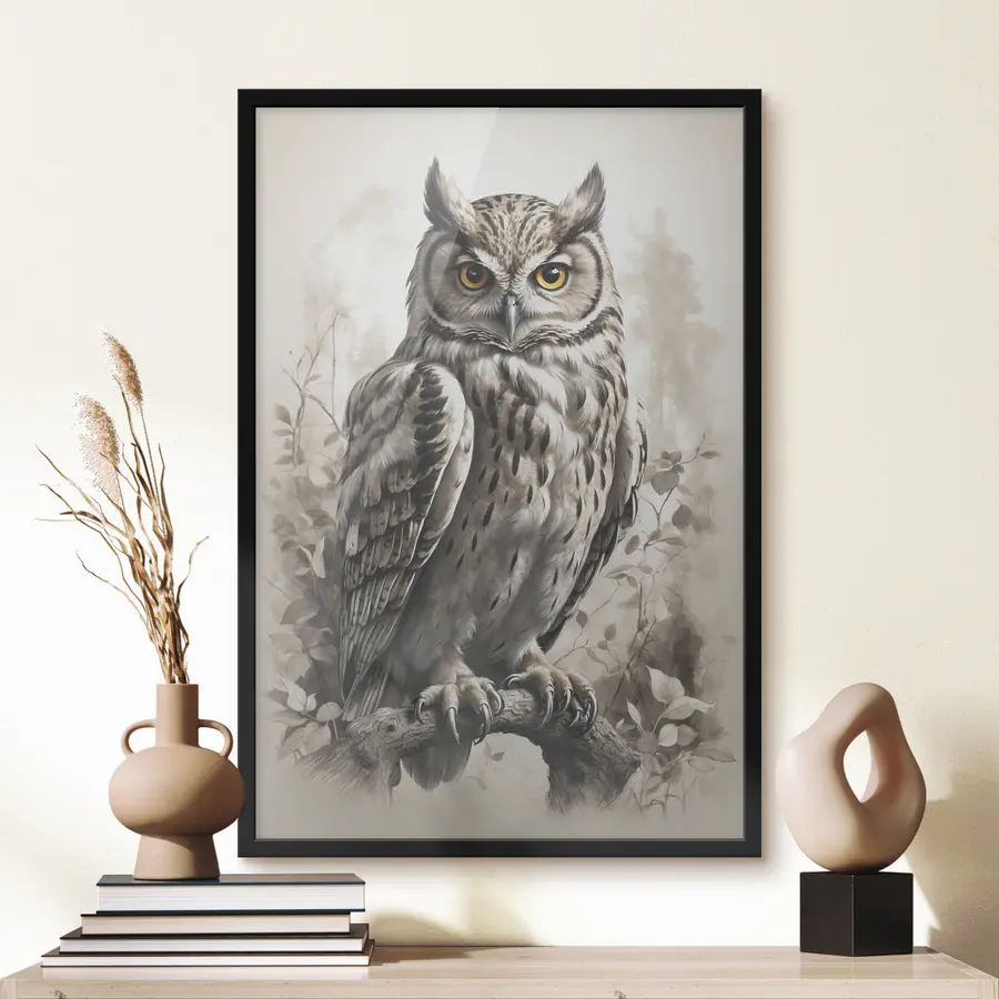 Glezna Pūce uz melnbalta fona f38118