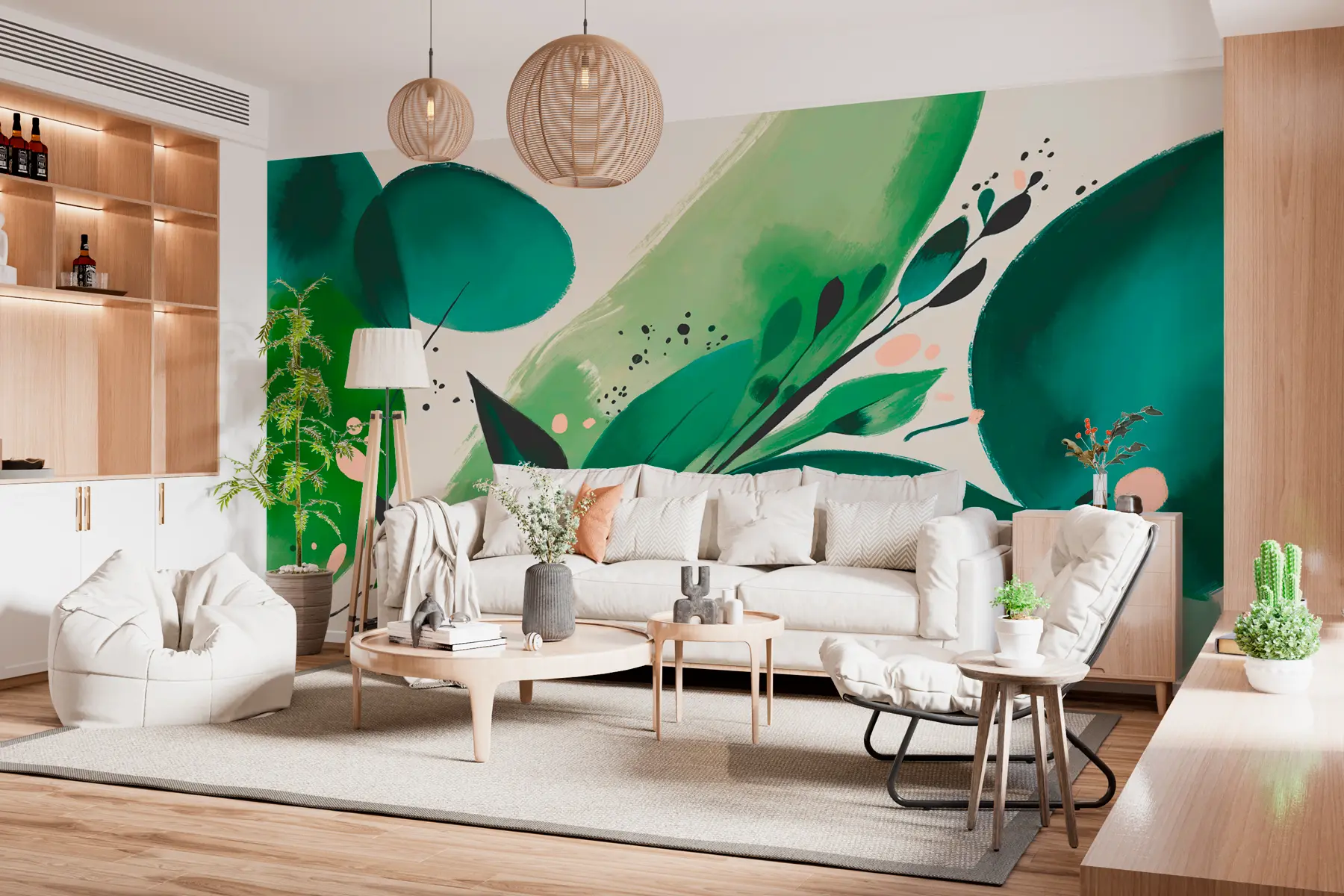 Fototapetes Abstraktas drukas ziedu motīvi un lapas, minimālisms w00394