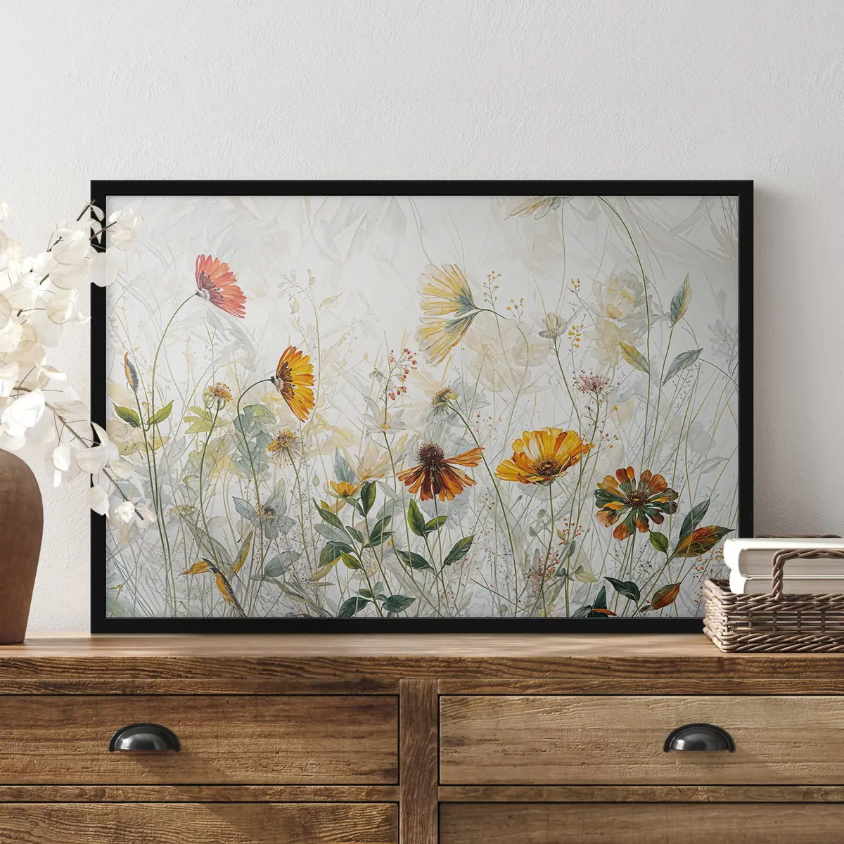 Plakāts Lauka smalki ziedi uz balta fona eļļas glezna f38197