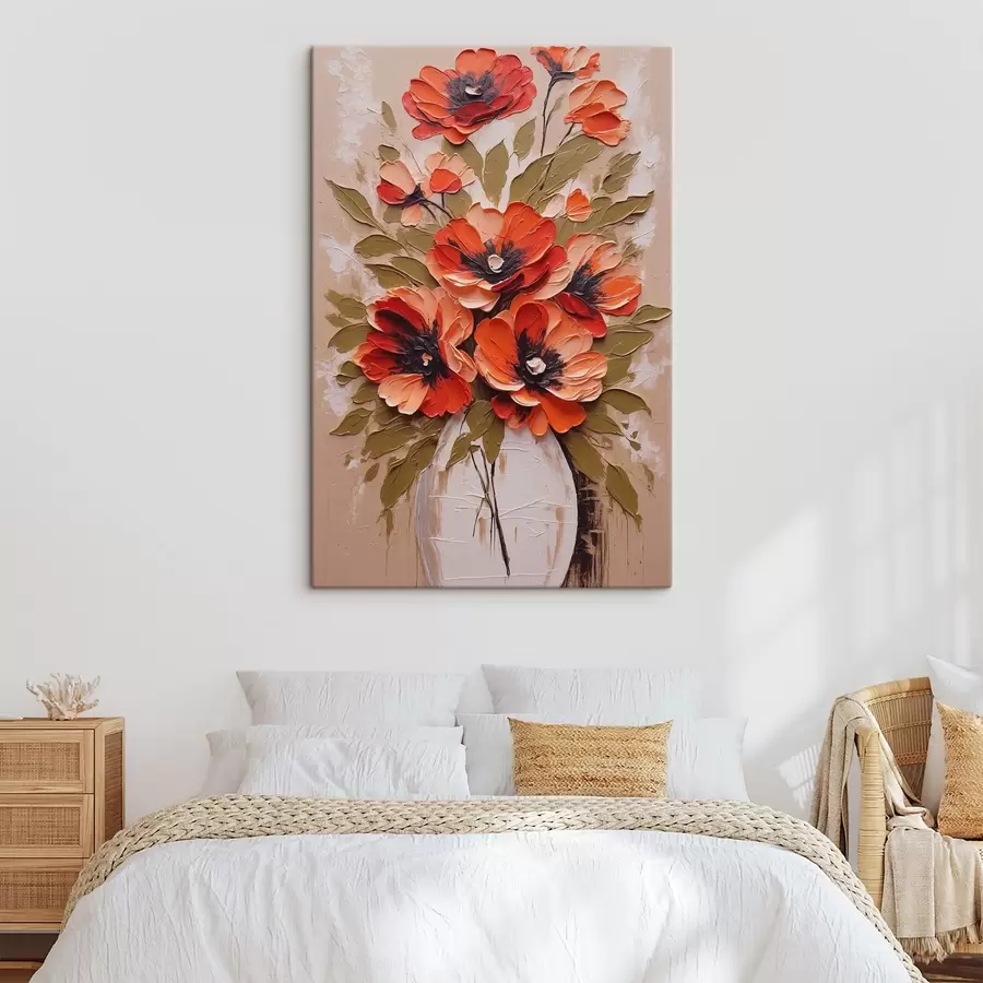 Glezna Ziedi baltā vāzē uz rozā fona s38176