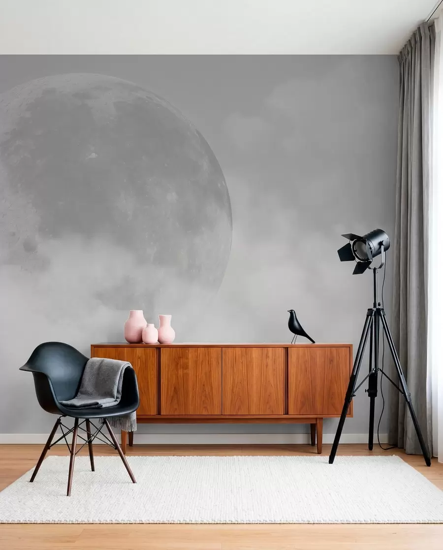 Fototapetes Liels mēness starp pelēkas krāsas bēniņu stila mākoņiem w00548v1