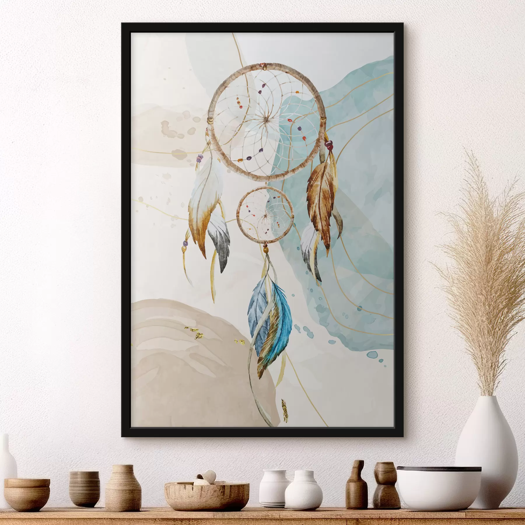 Fototapetes akvarelis, sapņu ķērājs, spalvas, pastelis f38330