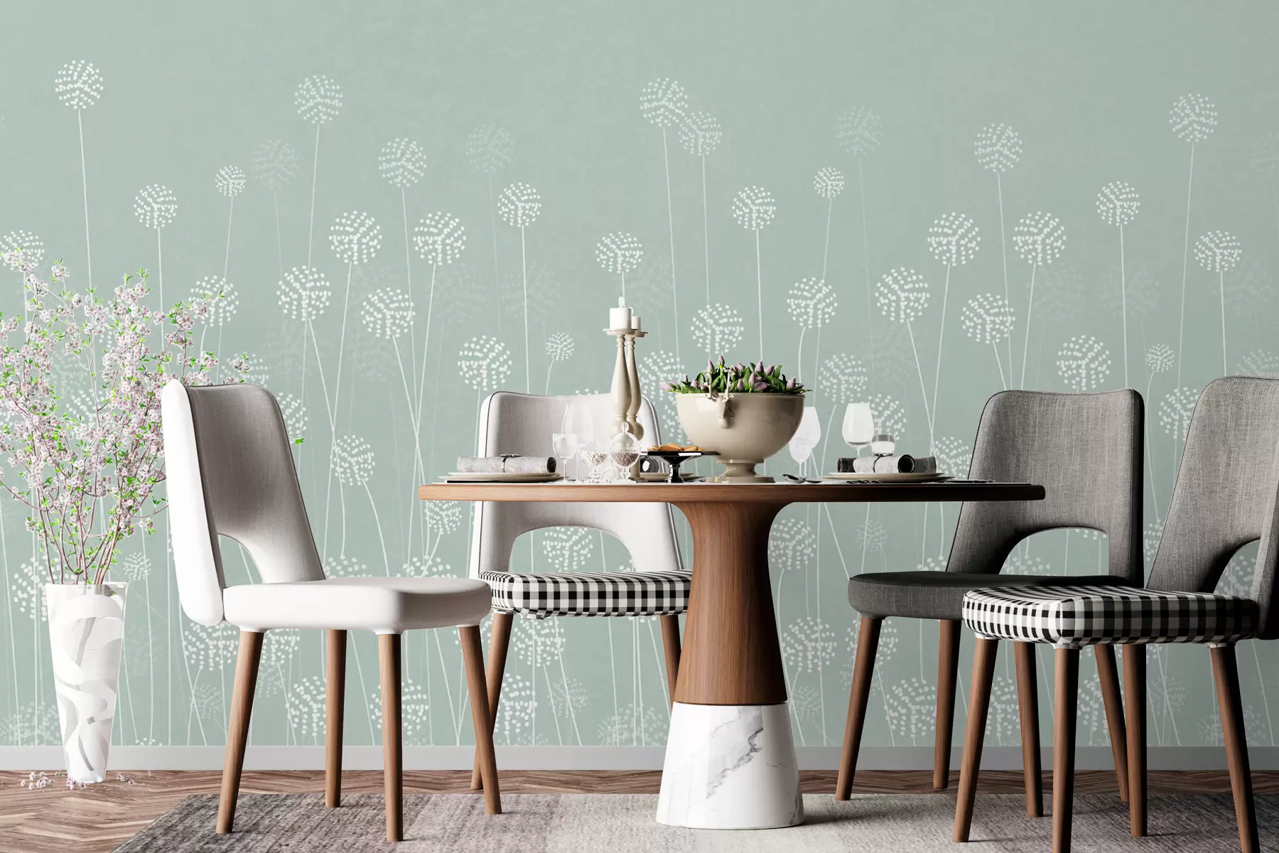 Fototapetes Pieneņu lauks zaļā krāsā w00613v3