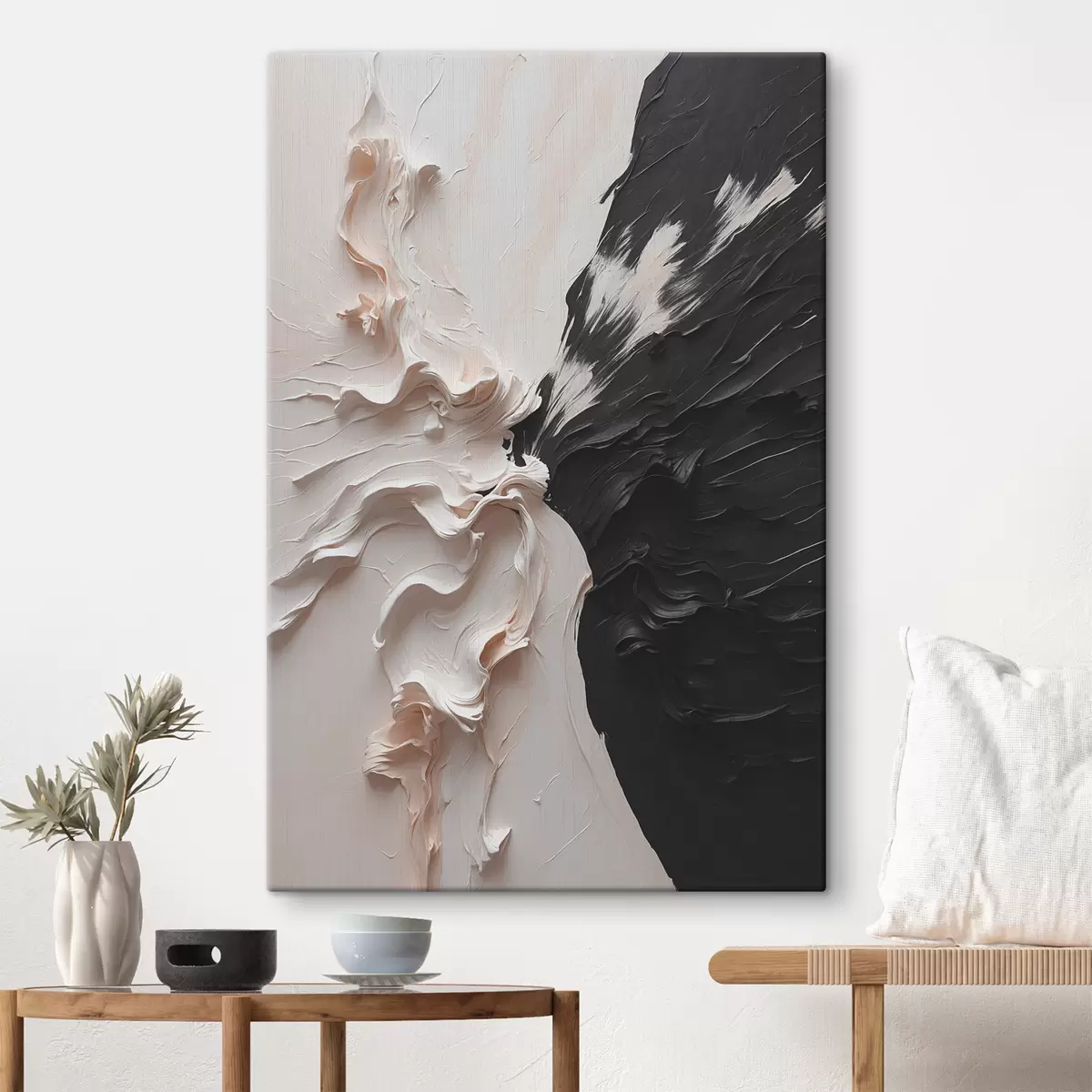 Glezna Abstrakta eļļas glezna baltā un melnā krāsā s38300