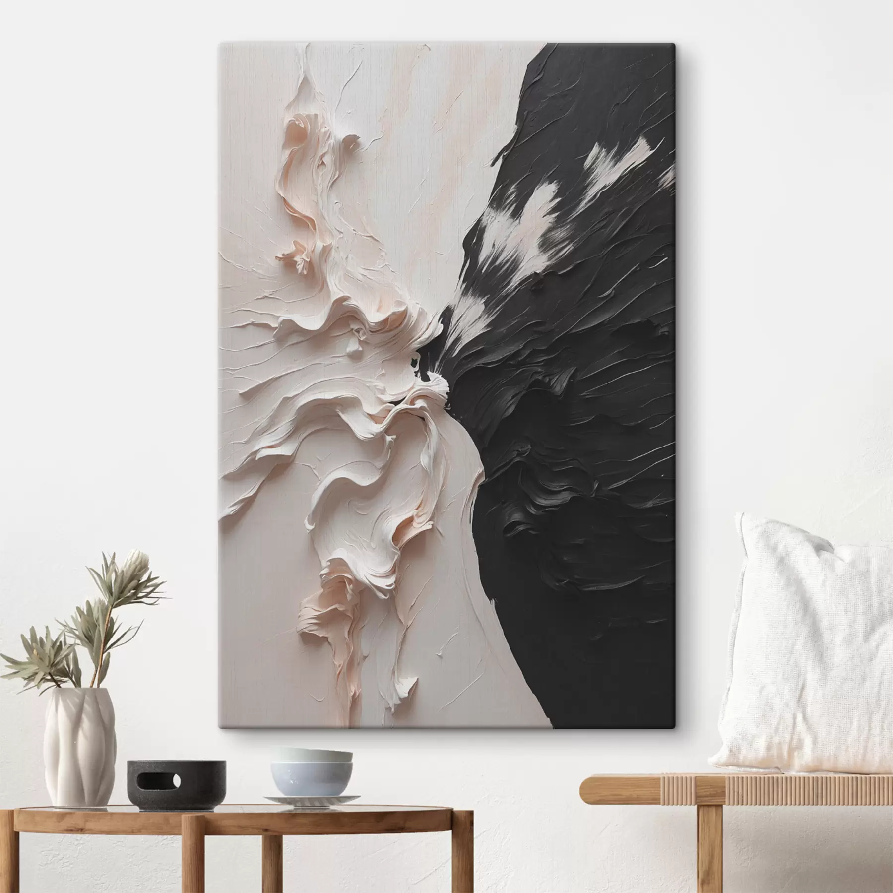 Fototapetes Abstrakta eļļas glezna baltā un melnā krāsā s38300