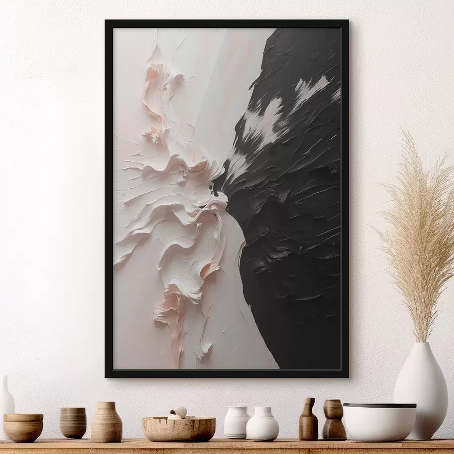 Glezna Abstrakta eļļas glezna baltā un melnā krāsā f38300