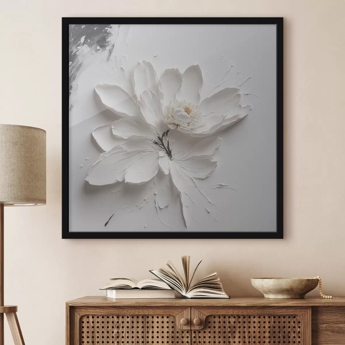 Plakāts Balts zieds eļļā f38303