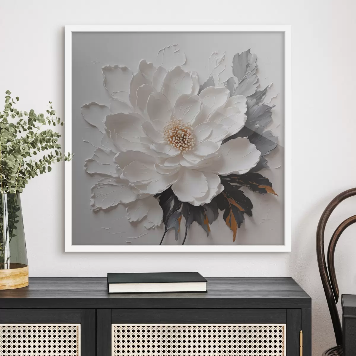 Plakāts Balts zieds uz eļļas fona f38304