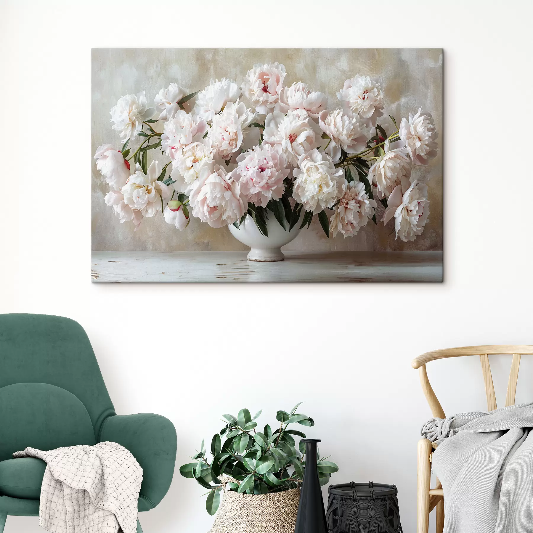 Fototapetes Gaišas peonijas vāzē s38461