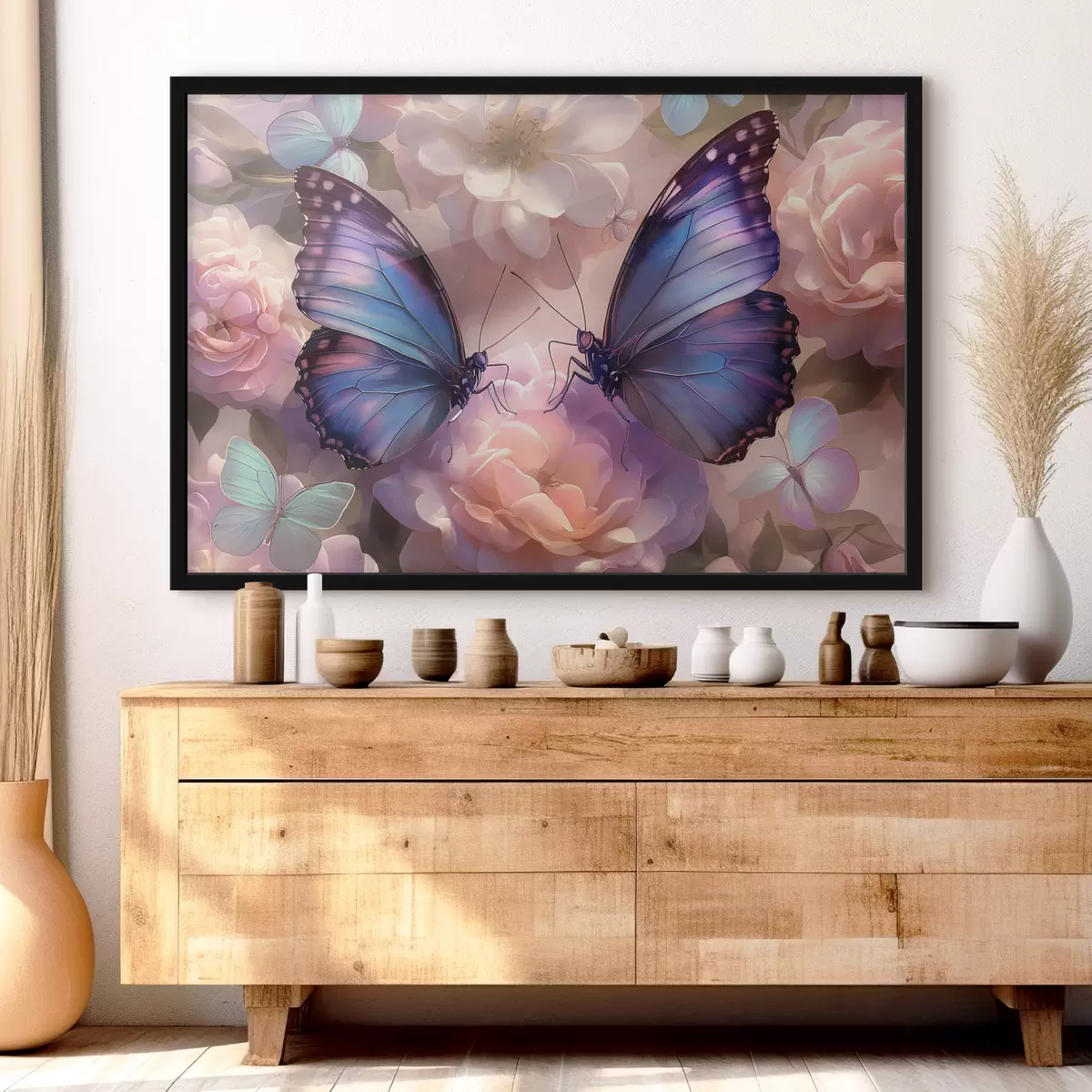 Plakāts Divi tauriņi ziedos akvareļa stilā f38534