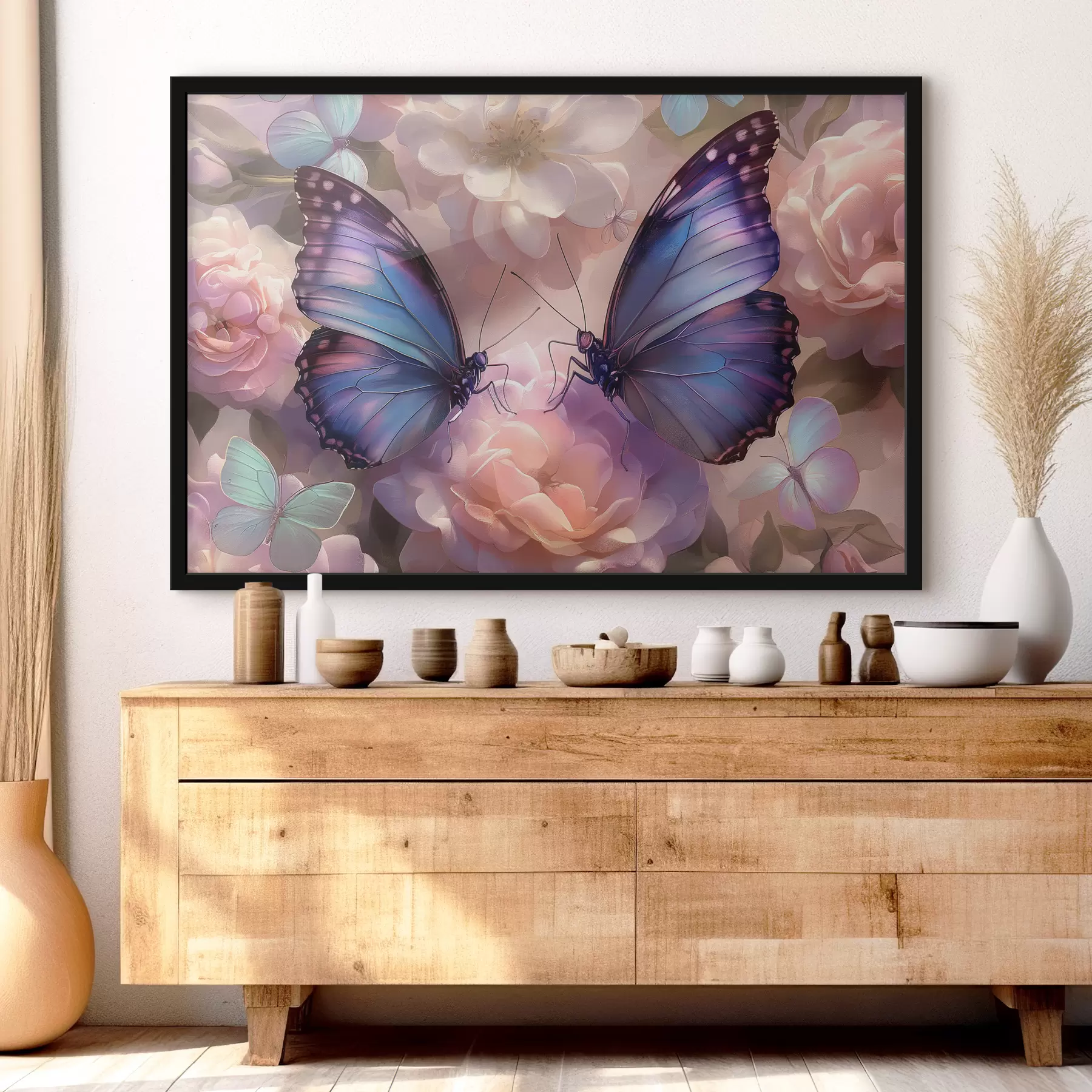 Fototapetes Divi tauriņi ziedos akvareļa stilā f38534