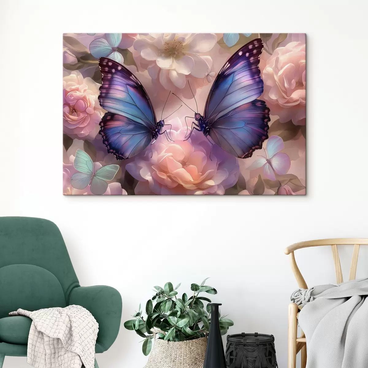 Glezna Divi tauriņi ziedos akvareļa stilā s38534