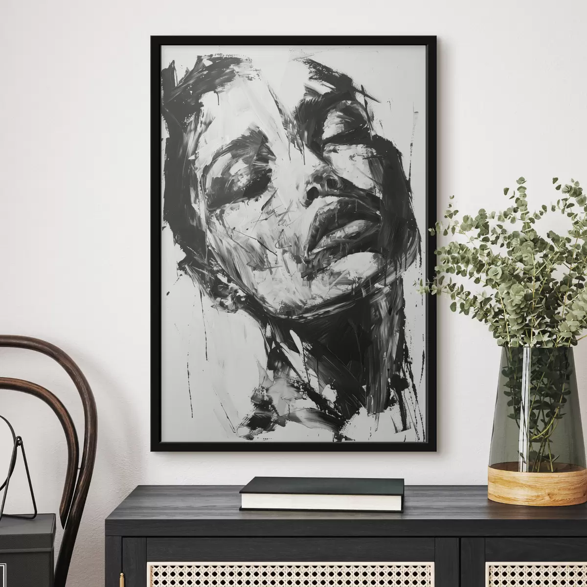 Plakāts Sievietes portrets ar melniem otas triepieniem f38641