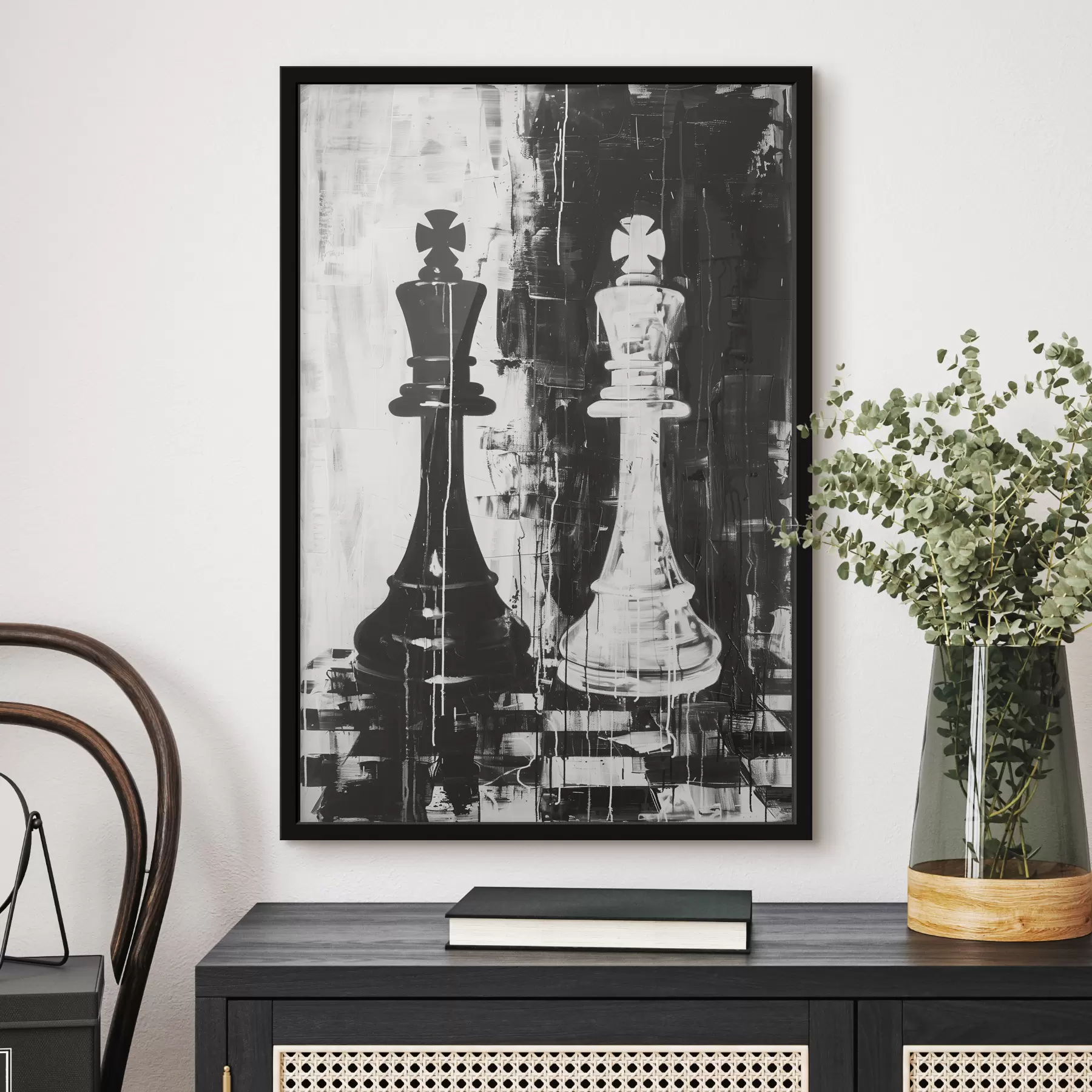 Glezna Šaha figūra melnā un baltā krāsā f38642