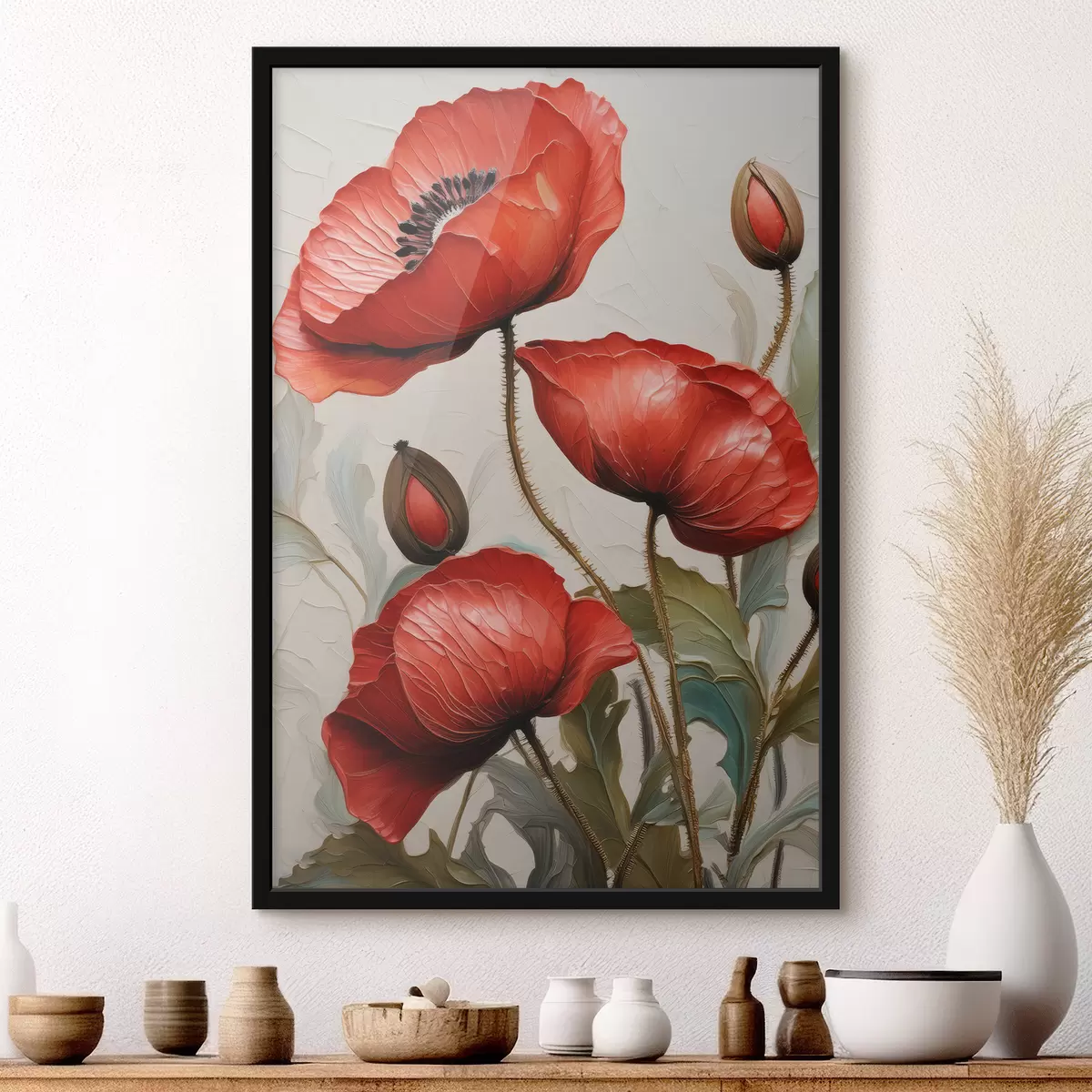 Plakāts Skaistas sarkanas magones ar eļļas krāsām f38734