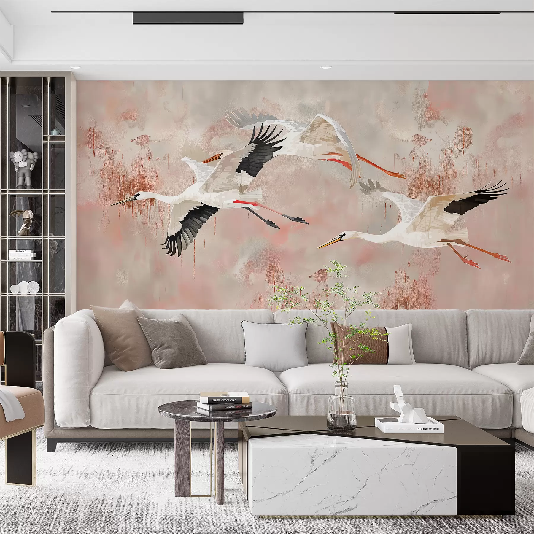 Fototapetes Stārķi uz gaiši rozā fona w00760