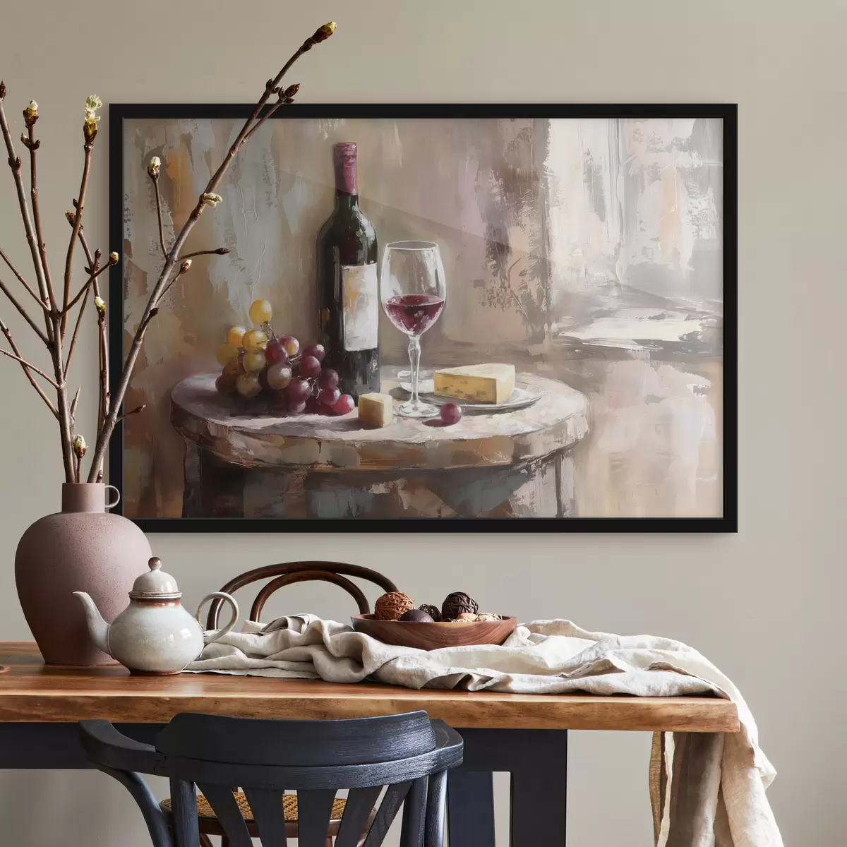 Plakāts Klusā daba ar vīnogām un vīnu f38796