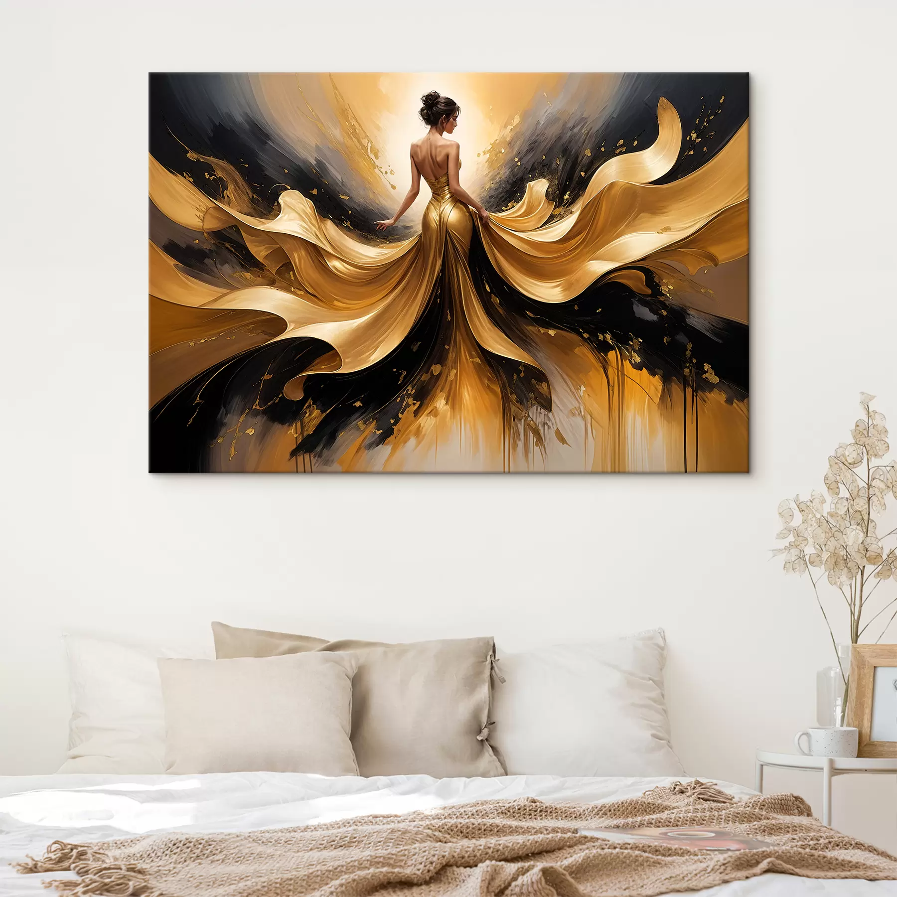 Fototapetes Baltu liliju pušķis zili baltā keramikas vāzē uz zila fona eļļas glezna klusā daba s38820