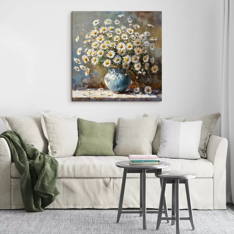 Glezna Uz galda vāze ar margrietiņām s38707