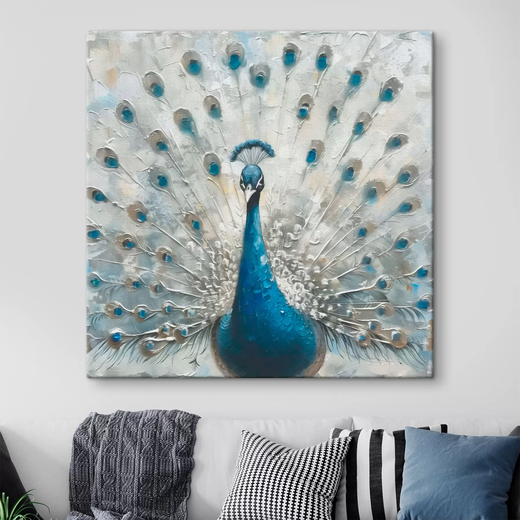 Fototapetes Zils pāvs putns ar spalvu apdrukātu tekstūru s38931