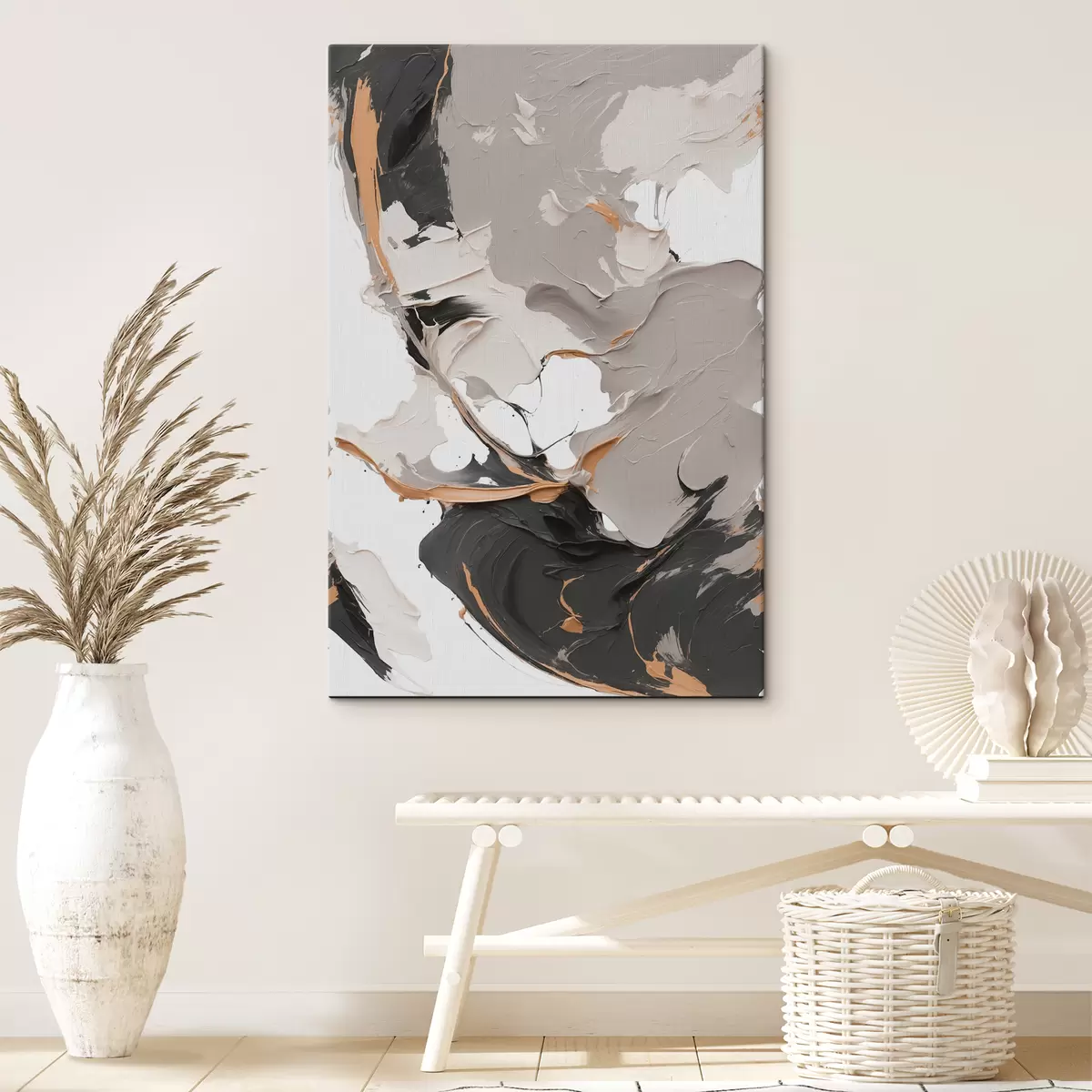 Glezna Abstrakta glezna baltā un pelēkā krāsā s38855