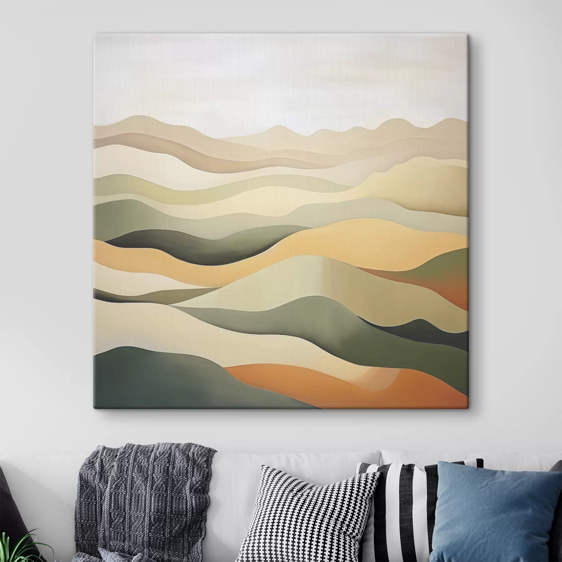 Fototapetes Pakalni, abstrakta ainava, guaša, zaļa, okera, sēpija, pelēka s38952