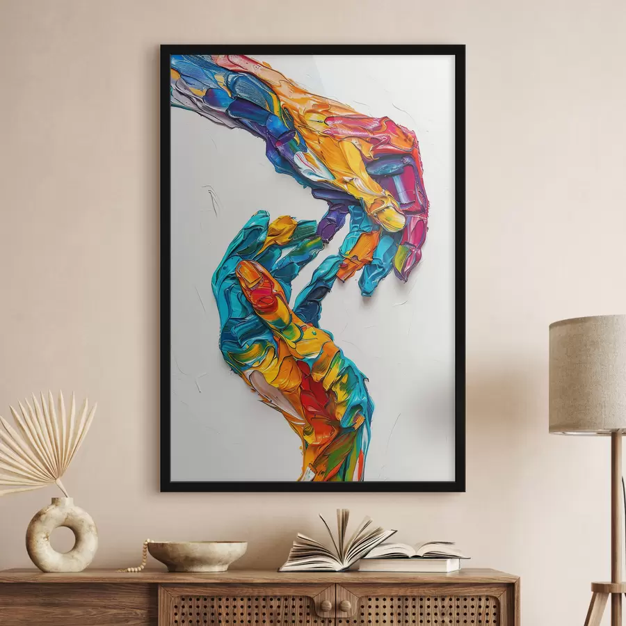 Fototapetes Krāsainas abstraktas Impasto eļļas gleznas rokas ar košiem zilas, oranžas, dzeltenas un sarkanas krāsas otas triepieniem f38955