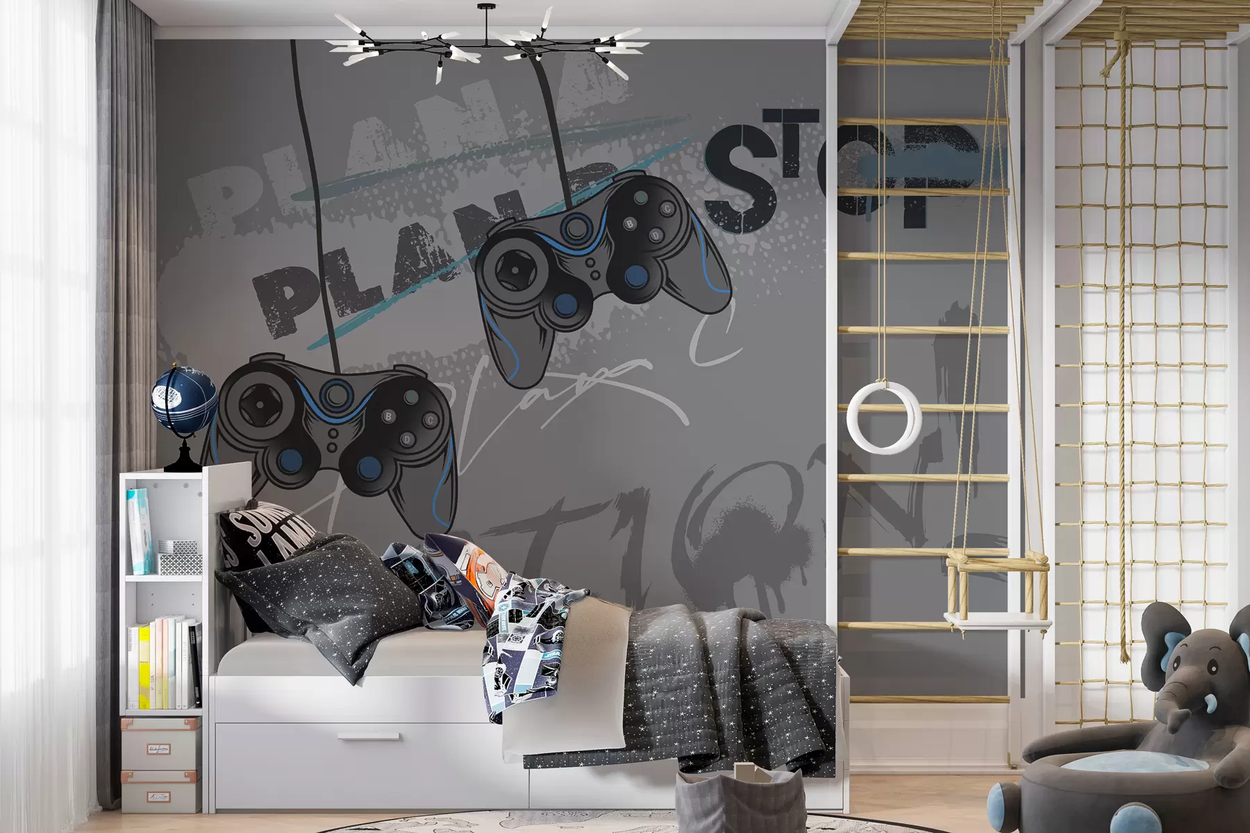 Fototapetes Bērnu tapetes pusaudžiem ar kursorsvirām un grafiskiem burtiem pelēkā krāsā w00829v1