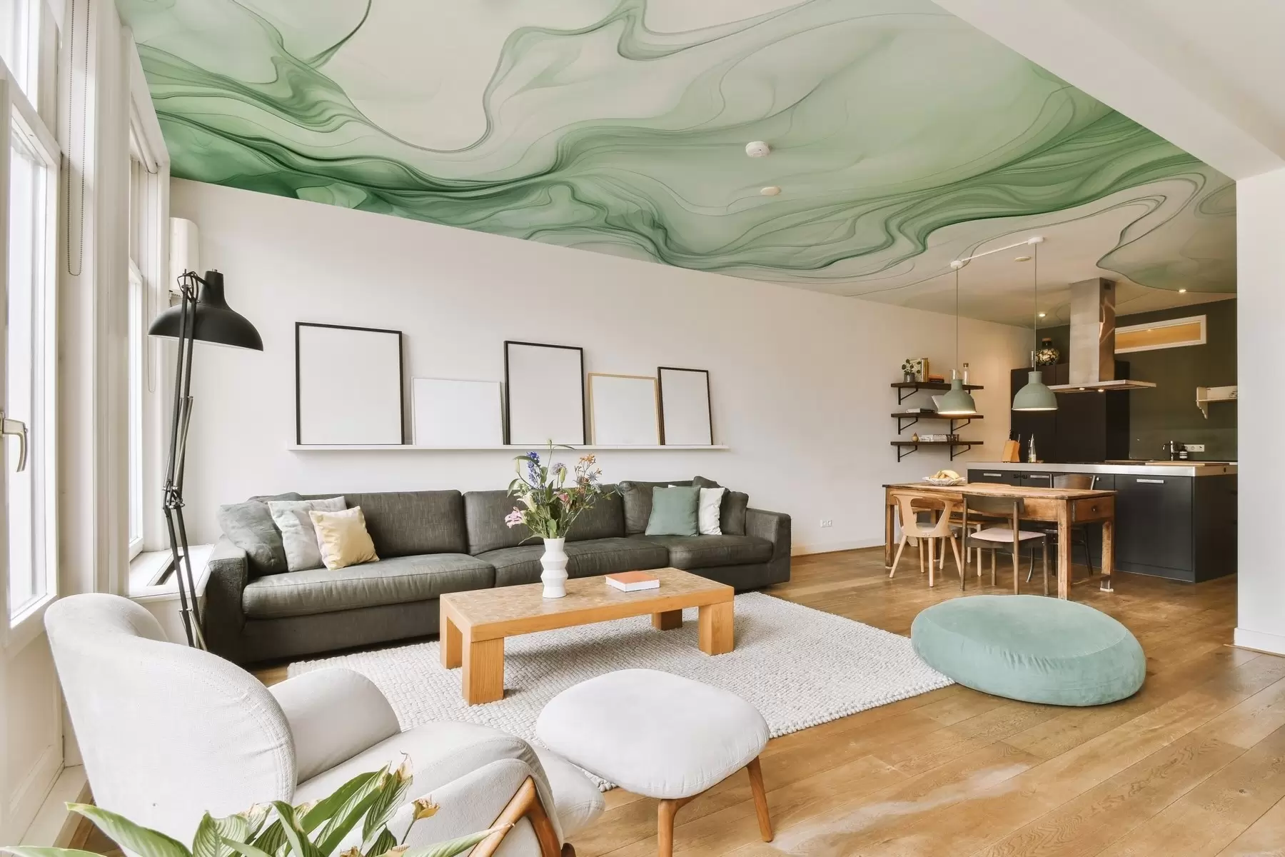 Fototapetes Zaļi, abstrakti viļņi uz gaiša fona w01185