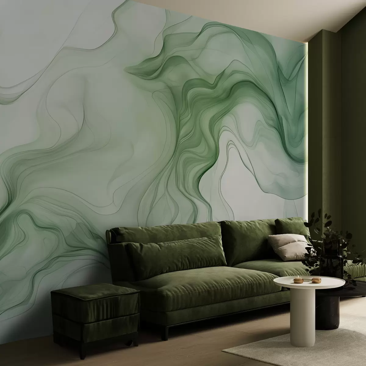 Fototapetes Panorāmas zaļi abstrakti viļņi uz gaiša fona w01185d1