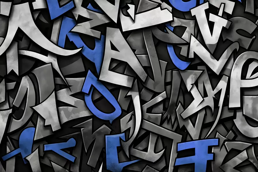 Fototapetes Grafiti lielie burti zilā krāsā w01186v1